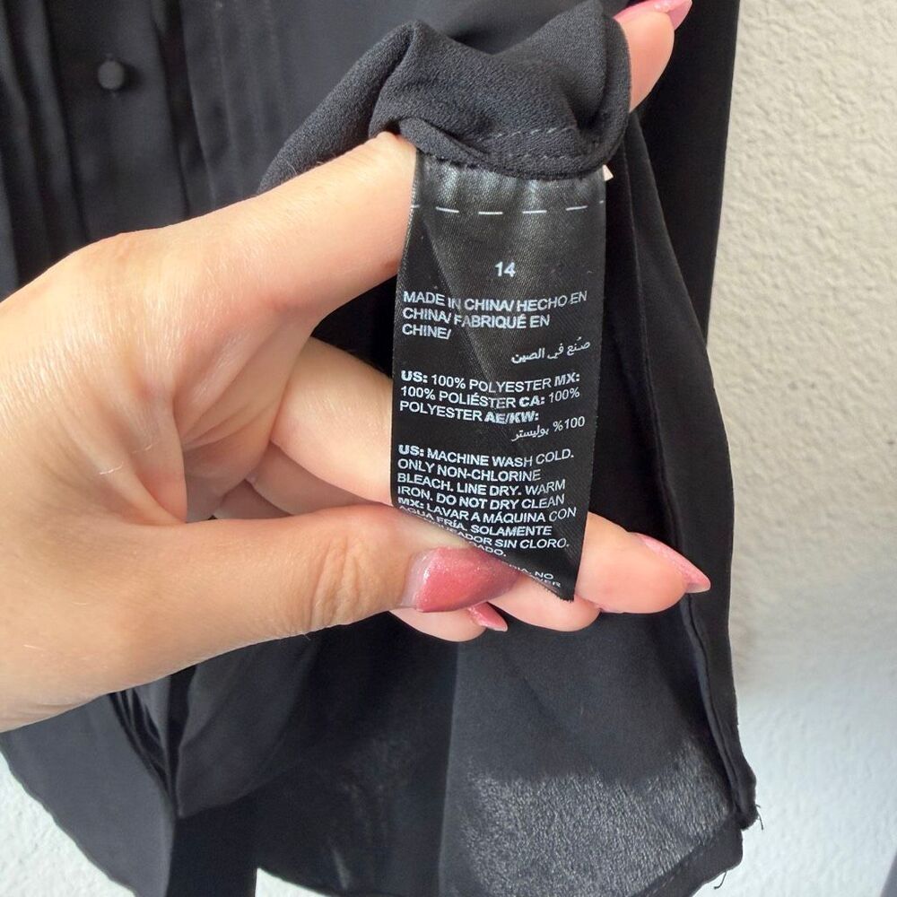 White House Black Market Black Pleated Bell Sleeve Blouse - Picture 6 of 6